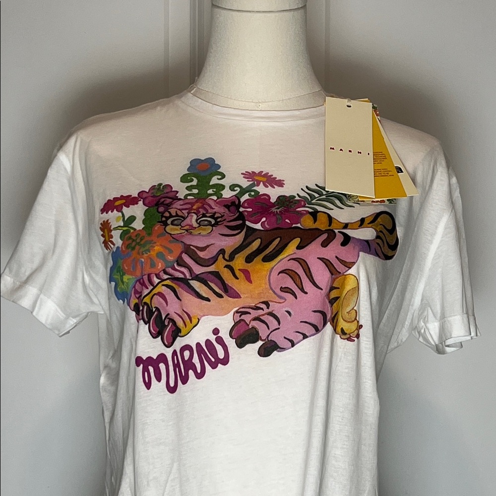 Marni Funky Flowers Sweet Tiger Superlight Organic Cotton Tee IT40/ US Small